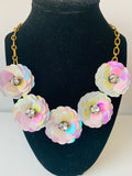 J. Crew Sequin Iridescent Flower Burst Crystal Statement Necklace in Gold Tone