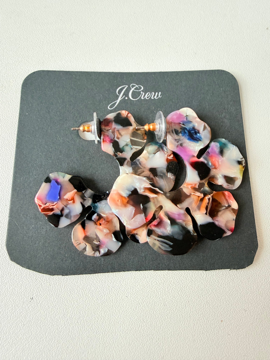 J Crew Multicolor Resin Pierced Scalloped Hoop Earrings New