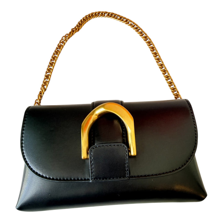 Charles & Keith Gabine Vegan Gold Buckle Black Handbag/Beltbag