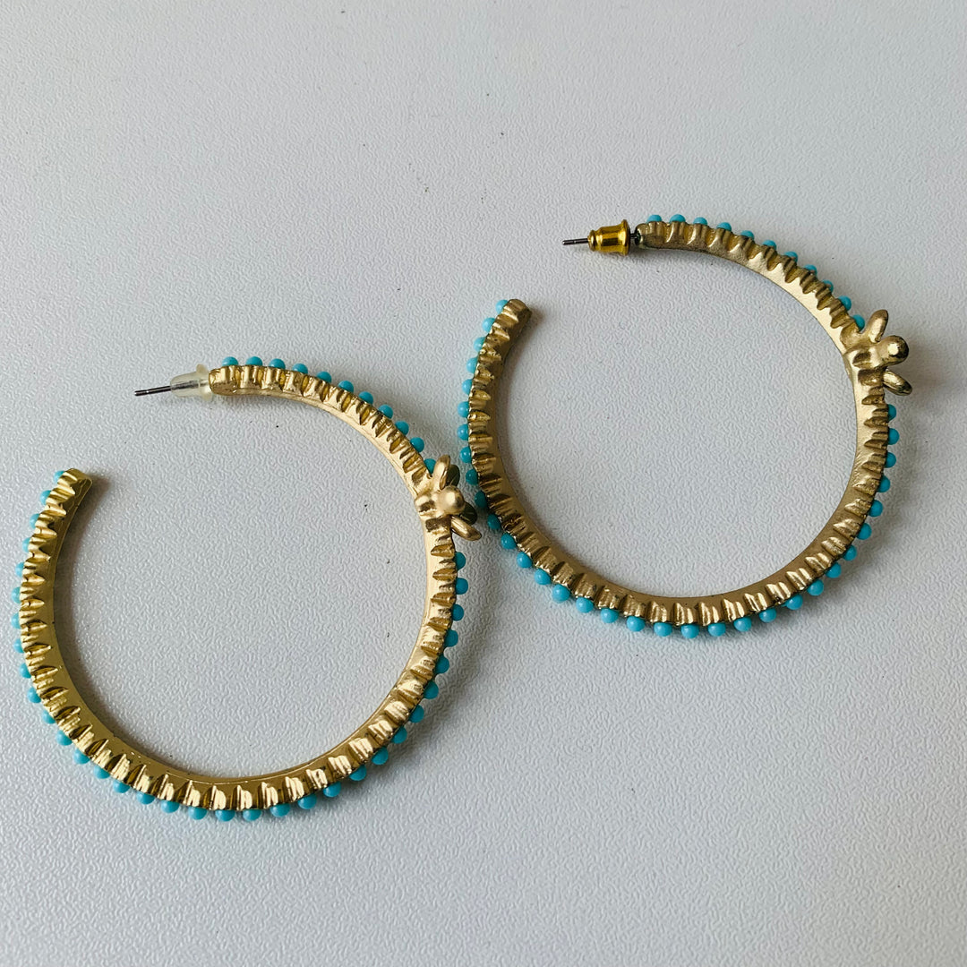 Gold & Turquoise Floral Hopp Pierced Earrings