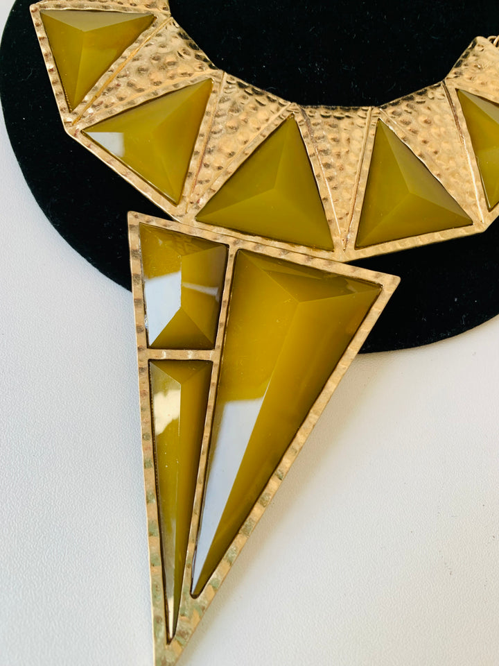 Green and Gold Bibb Statement Necklace