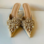 AIXIEXIU Pearl Embellished Lace Mules Size 38