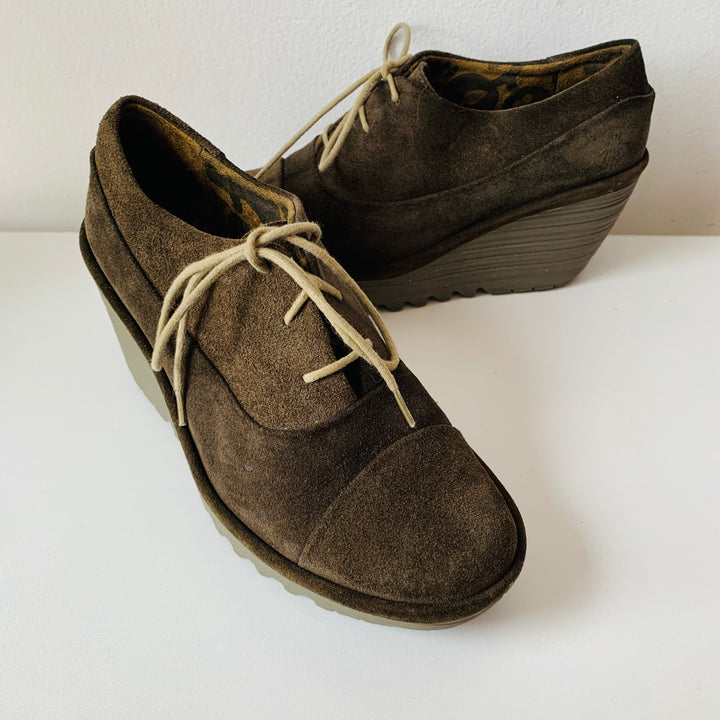 Fly London Sludge Suede Wedge Lace Up Size 38