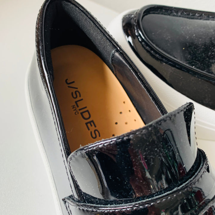 J/Slides GiGi Black Patent Leather Slip Ons Size 7 New in box