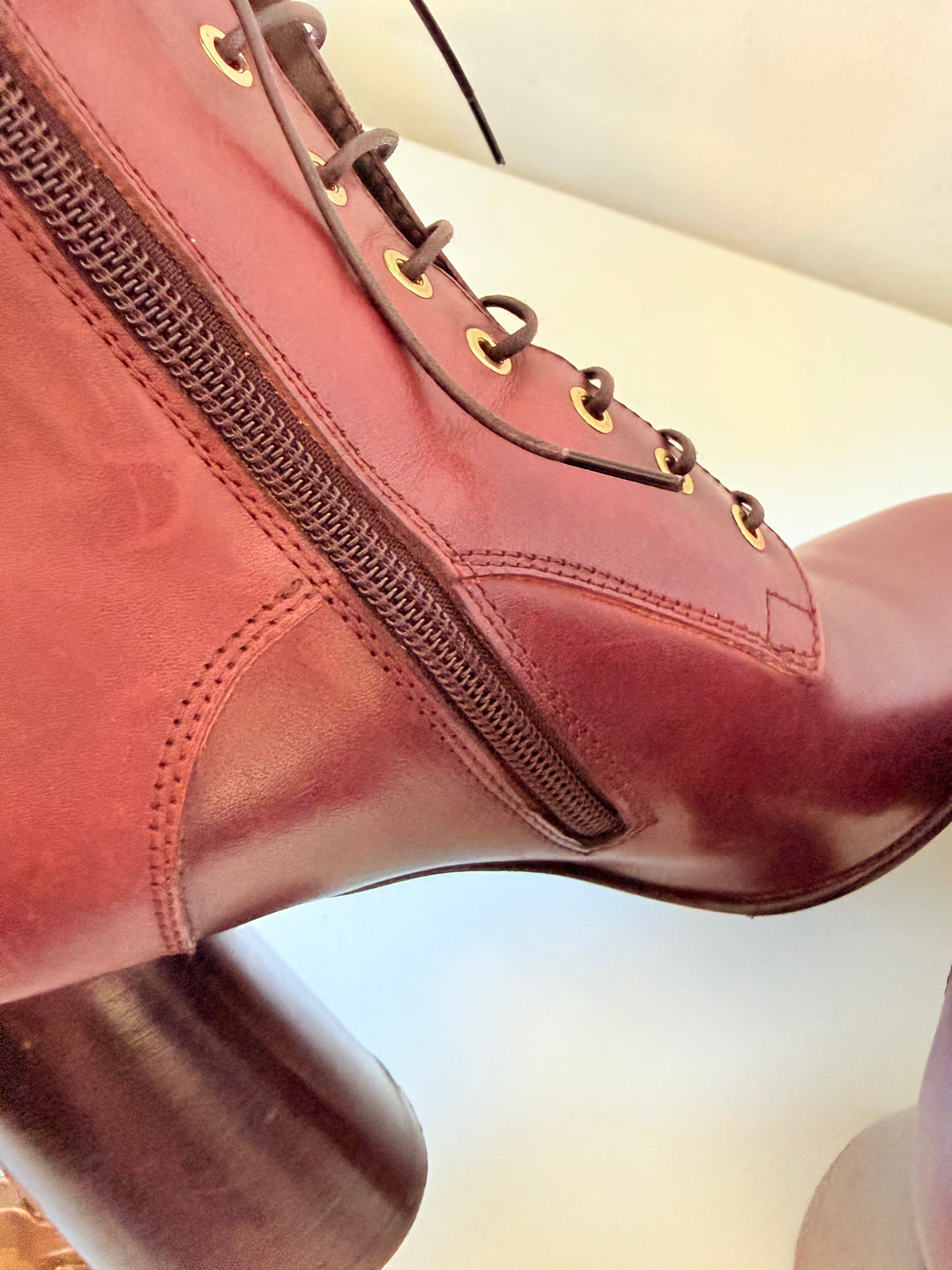Capezanni Deep Brick Red Burnished Leather Lace Up Boots Size 37 ( Us 6.5)