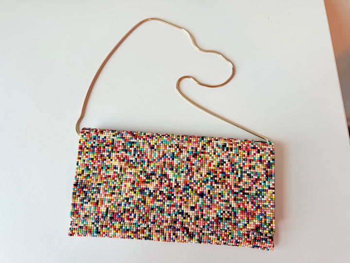 Sondra Roberts Rainbow Beaded Folded Clutch Handbag