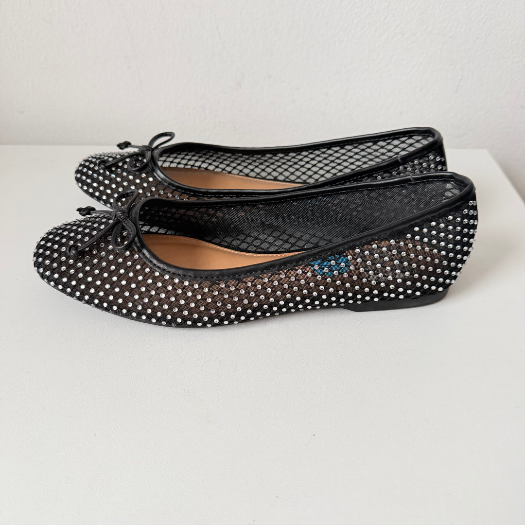 Dolce Vita Black Mesh Rhinestone Ballet Flats New Size 7.5