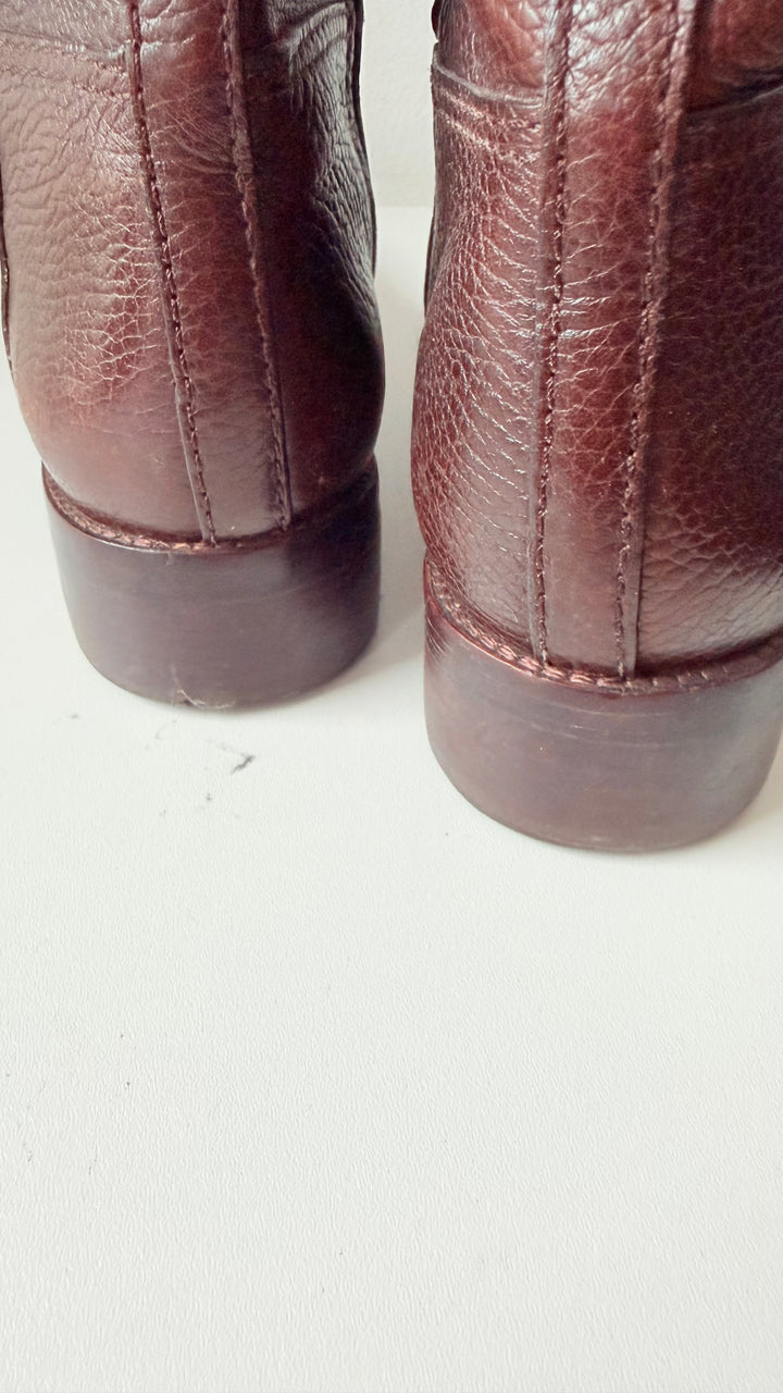 Tory Burch Joanna Pebbled Brown Leather Riding Boots Size 8.5