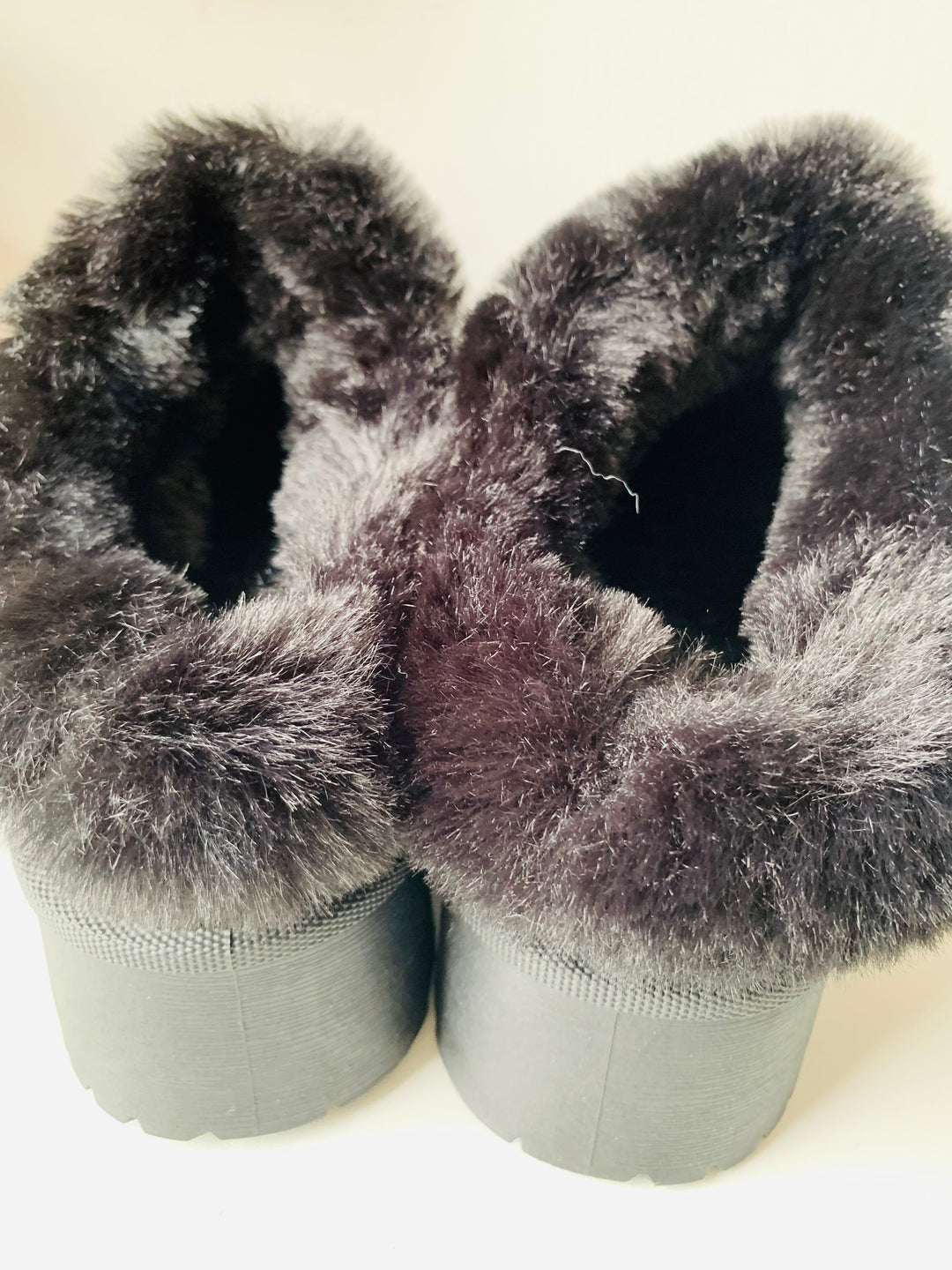 Black Suede and Faux Fur Platform Mules Size 10