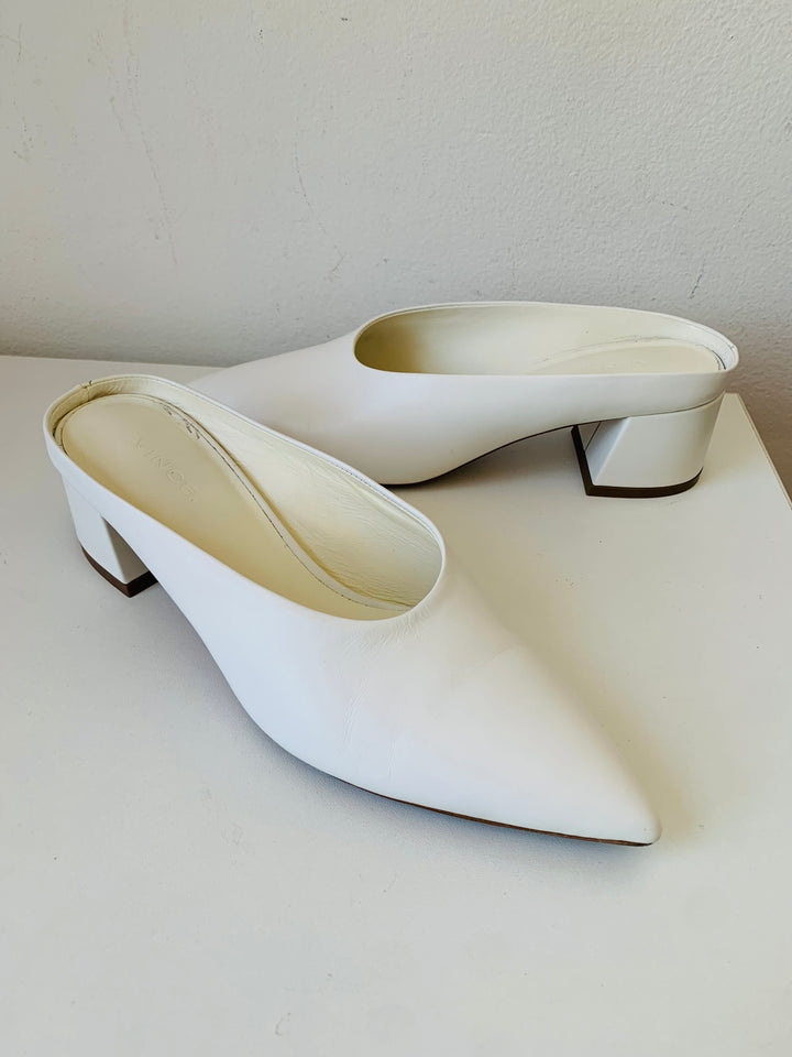 Vince Ralston Horchata White Leather Heeled Mules Size 7