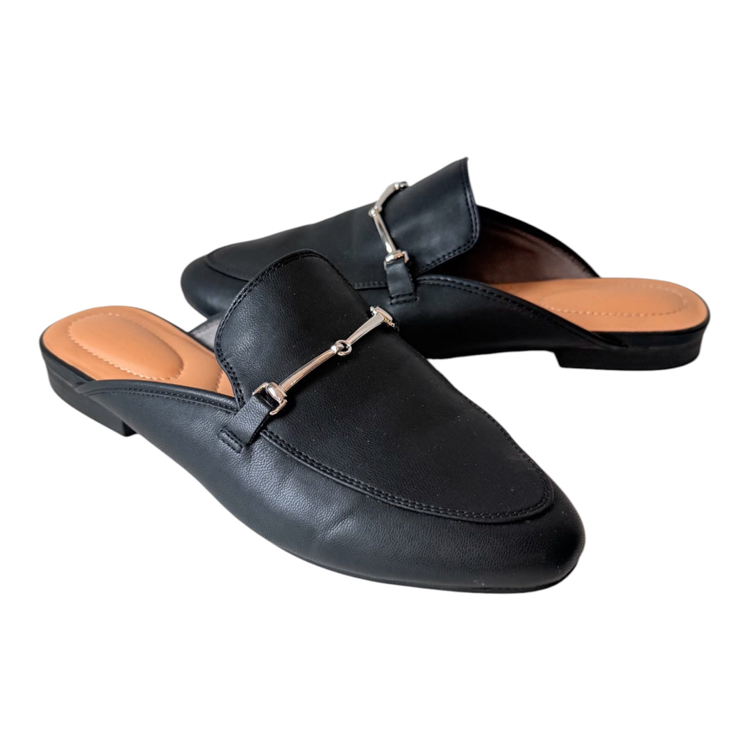 Rachel Zoe Vegan Black Leather horsebit Detail Mules Size 8