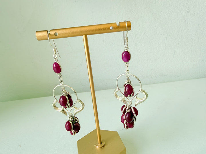 Silver & Purple Beaded Dangle Pierced Earrings