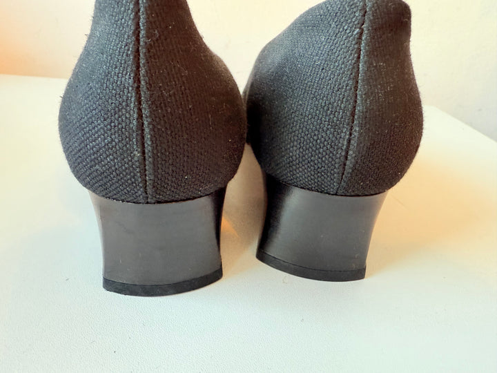 Talbots Black Woven Fabric Classic Block Heel Pump Size 9 D ( wide) New