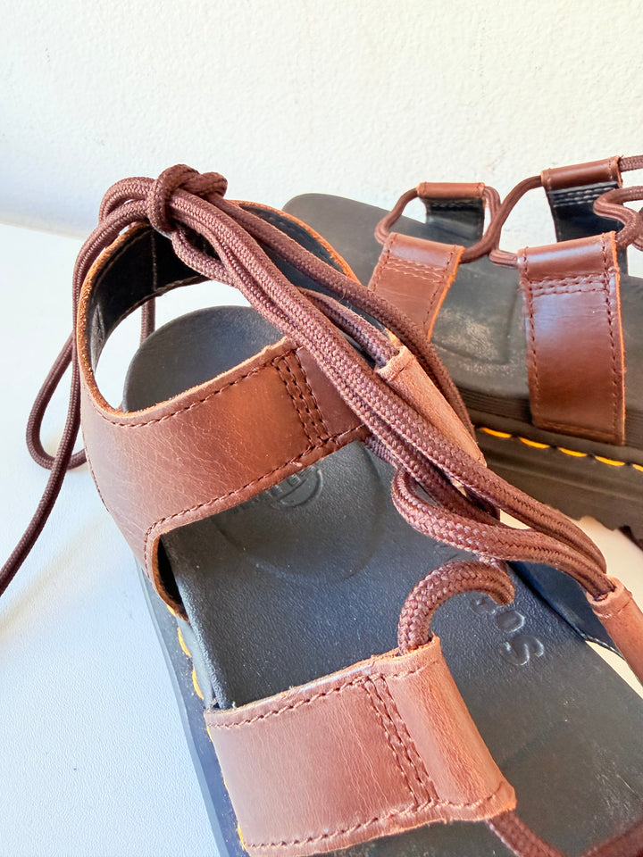 Dr Martens Air Ware Nartilla Lace Up Platform Sandals In Brown Size 6