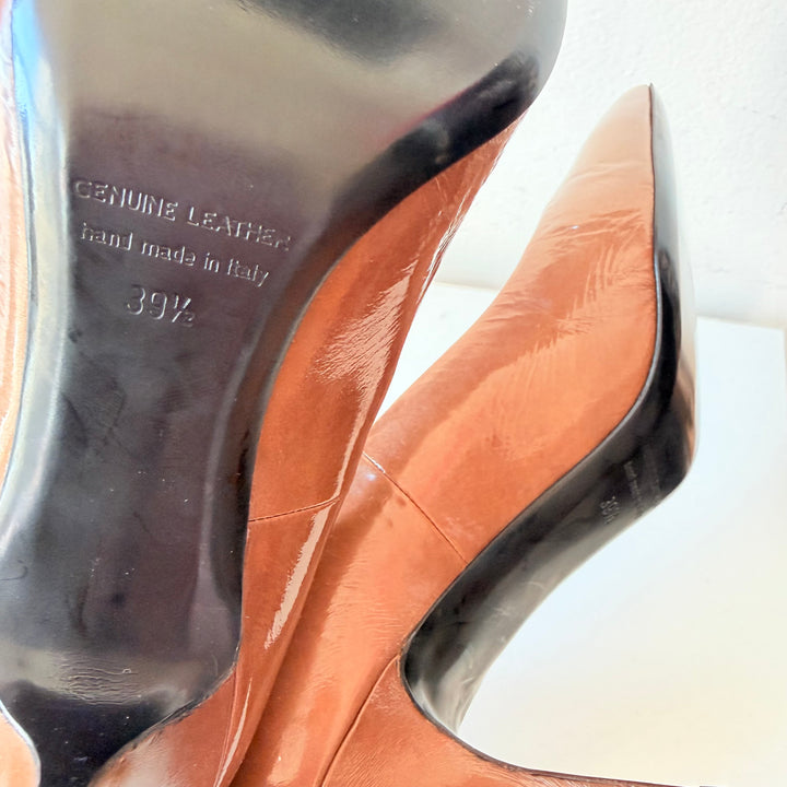 Pierre Hardy Brown Patent Stiletto Pointed Toe Pumps Size 39.5