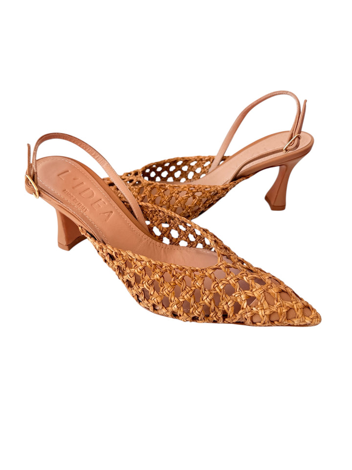 L’Idea Eli Woven Natural Leather Pump Size 38 New