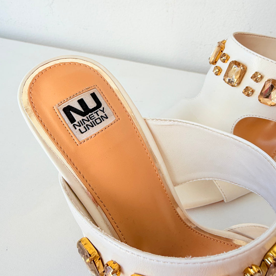 Ninety Union Ivory Rio Circular Heel Gold Sandals Size 9