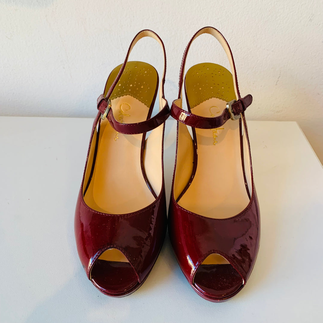 Cole Haan Nike Air Burgundy Patent Peep Toe Heels Size 8