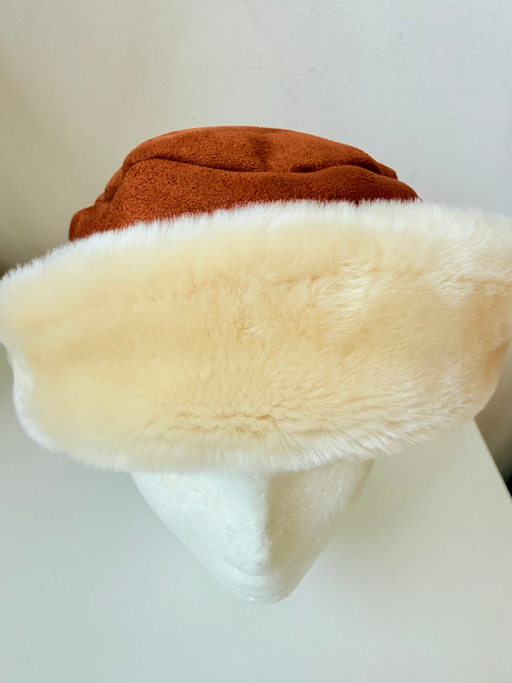 Surell Chestnut Suede Shearling Cloche Bucket Hat