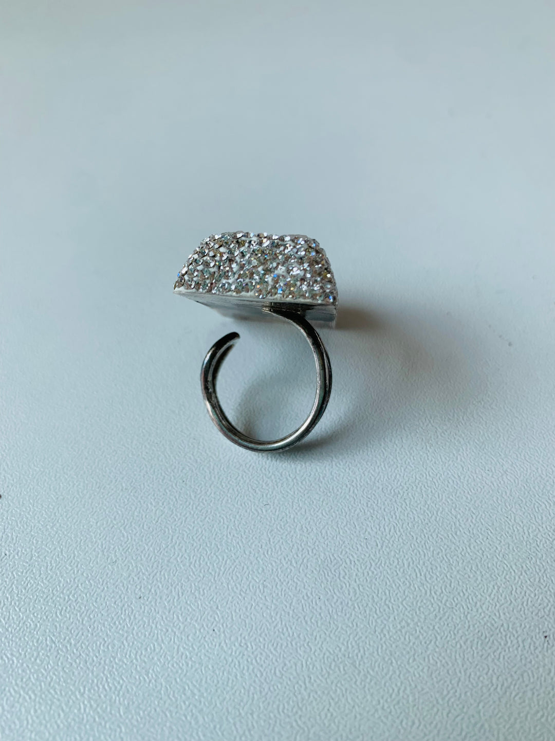 Sterling Silver White Druzy and Rhinestone Ring Size 6