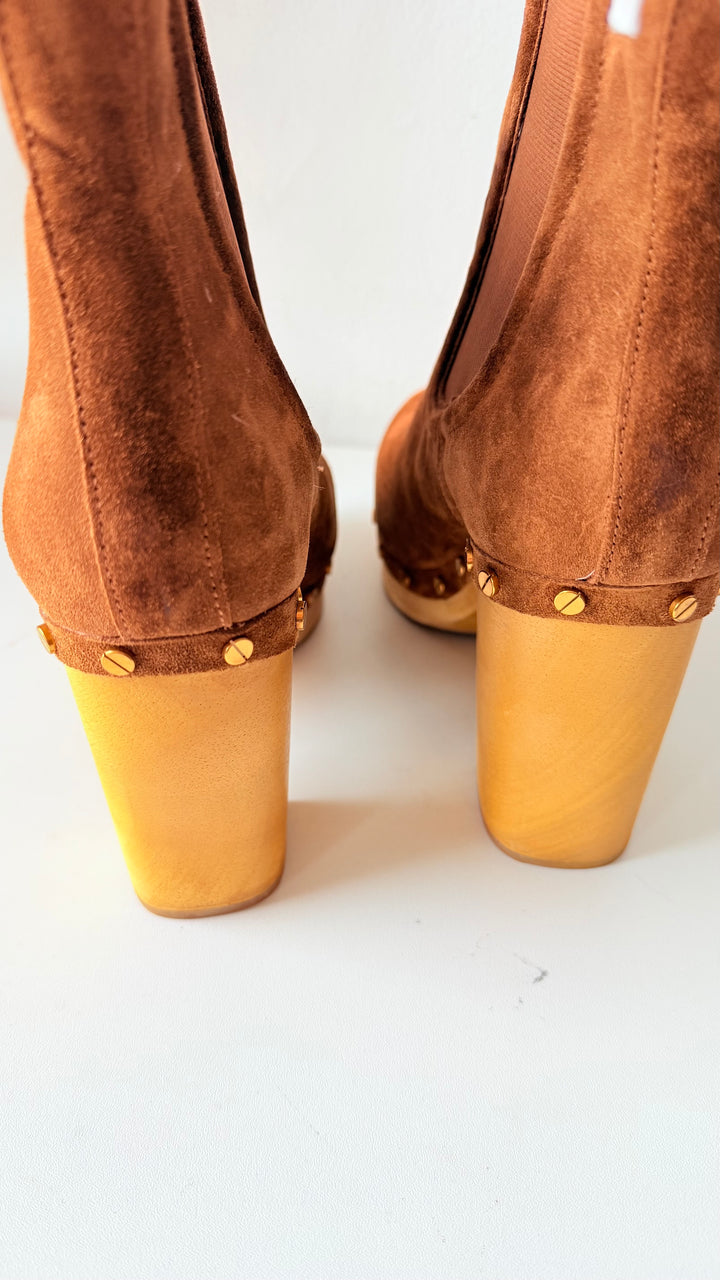 Veronica Beard Decker Platform High Heel Clog Booties In Brown Suede Size 10
