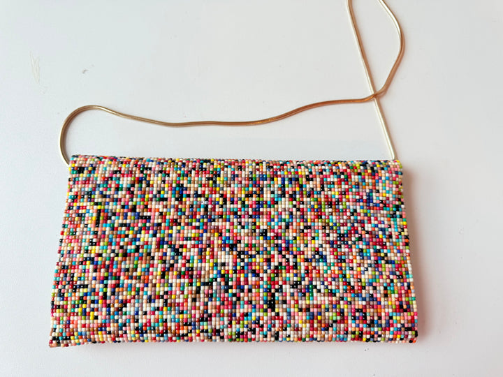 Sondra Roberts Rainbow Beaded Folded Clutch Handbag