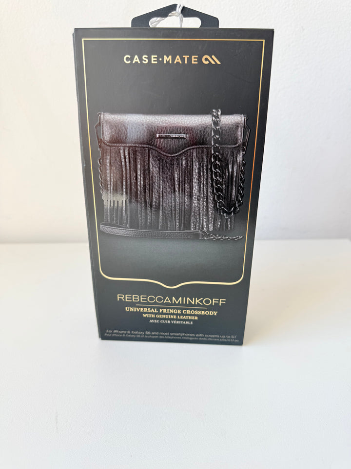Rebecca Minkoff Casemate Universal Fringe Black Leather Crossbody Fits IPhone 6 & Most Smart Phones Up to 5”
