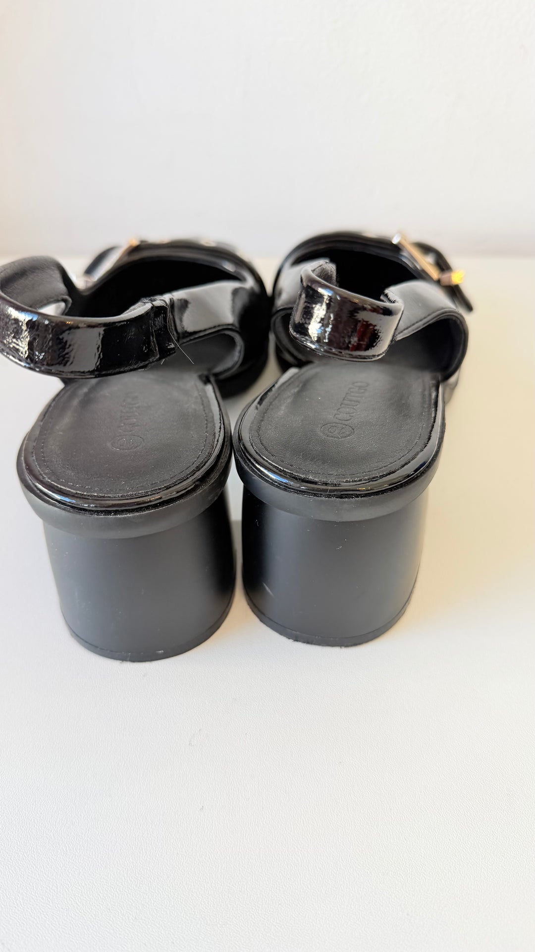 Coutgo Black Patent Sling Back Buckle Detail Block Heel Pumps Size 10
