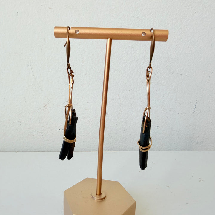 Handmade Gold & Rock Stone Drop Pierced Earrings