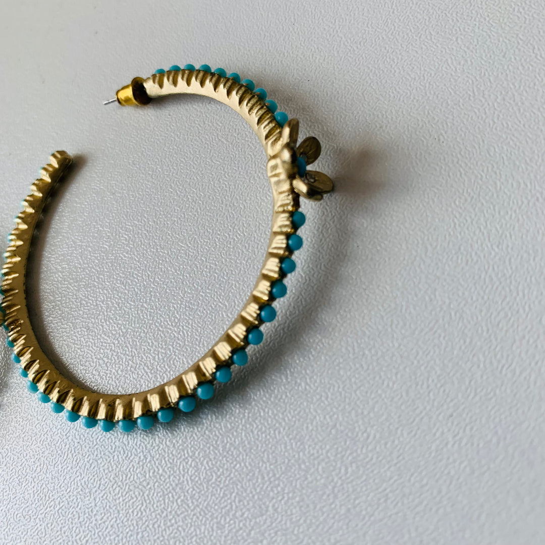 Gold & Turquoise Floral Hopp Pierced Earrings