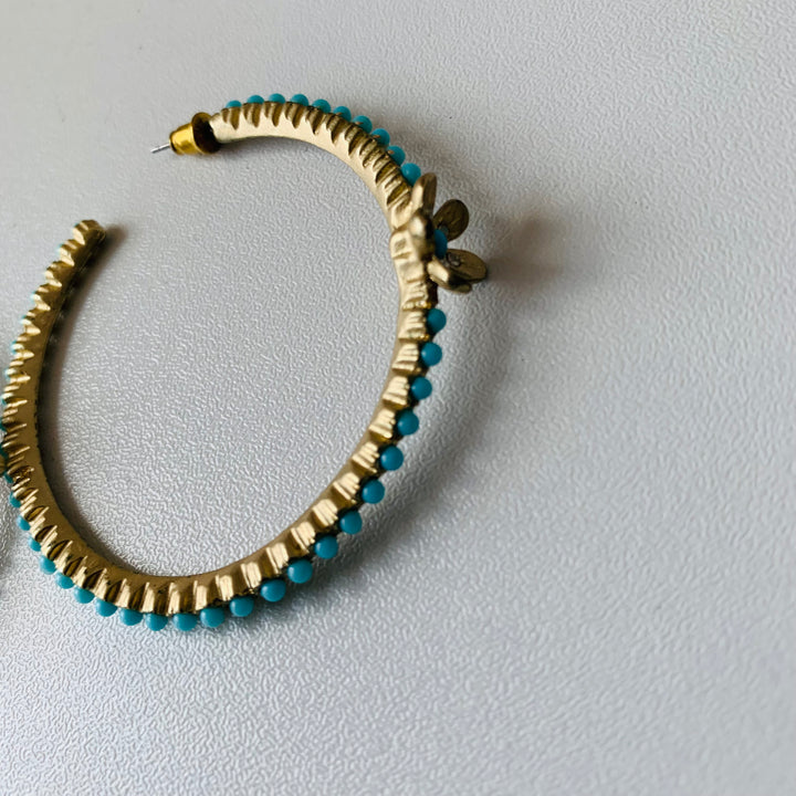 Gold & Turquoise Floral Hopp Pierced Earrings