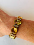 Yellow Rhinestone Bracelet in Gold Tone