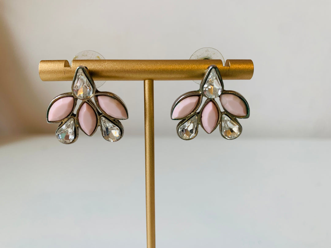 Pink And Rhinestone Statement Pierced Earrings