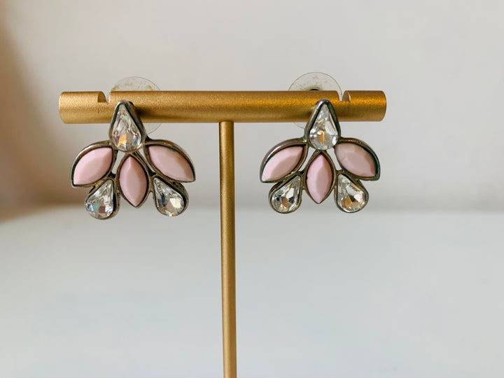 Pink And Rhinestone Statement Pierced Earrings