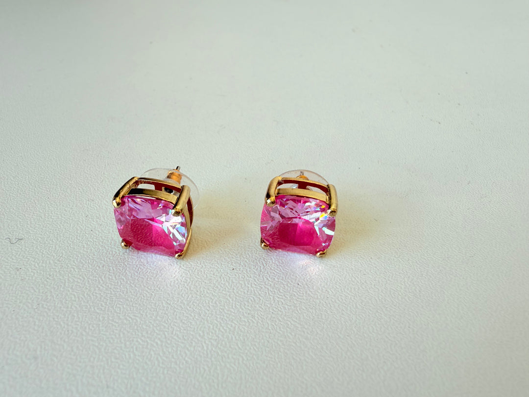 Pink Rhinestone Stud Pierced Earrings