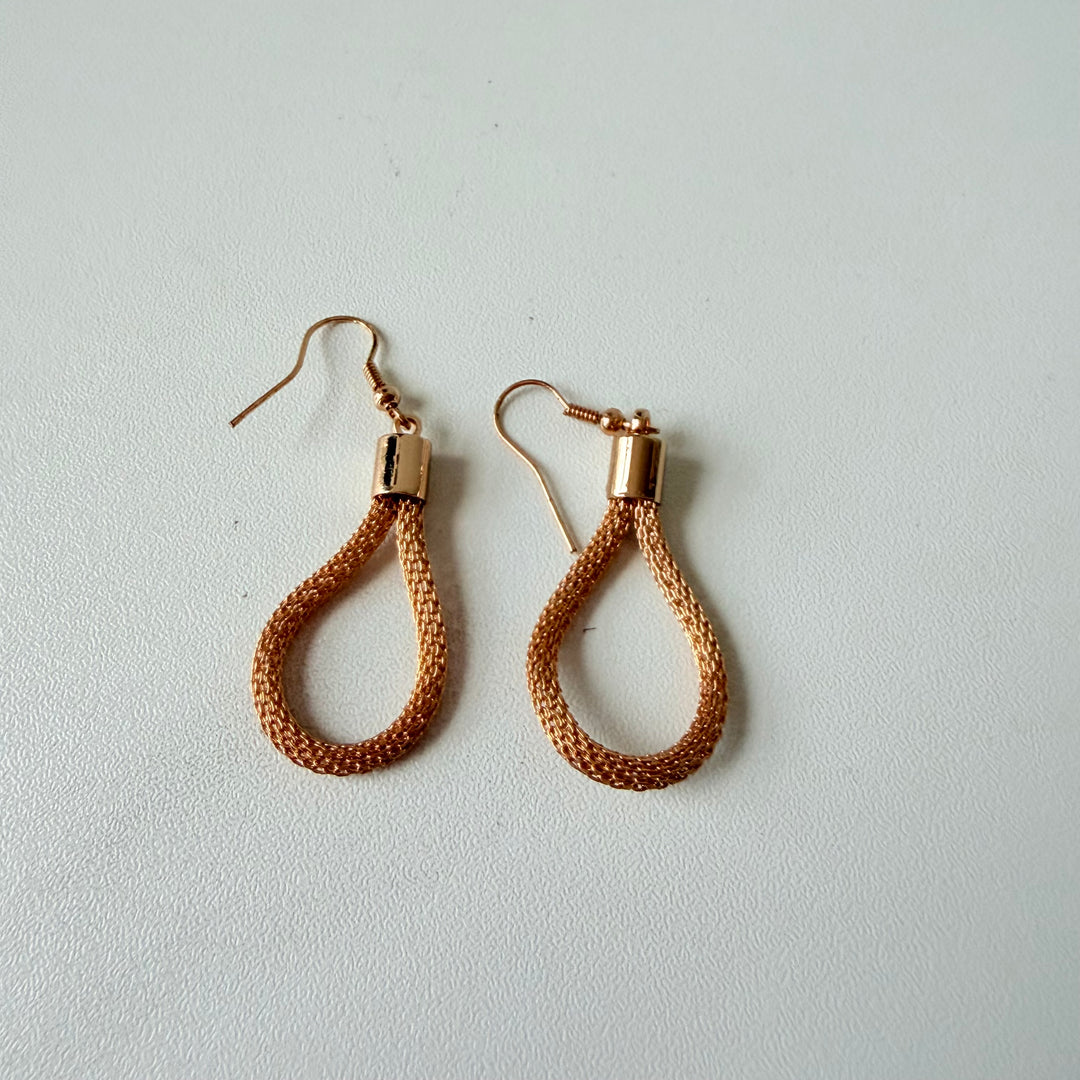 Gold Mesh Drop Pierced Earrings