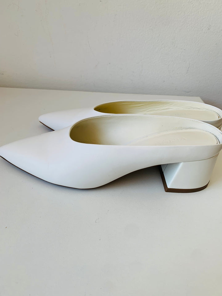 Vince Ralston Horchata White Leather Heeled Mules Size 7