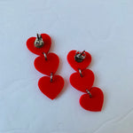 Red Triple Heart Drop Pierced Earrings