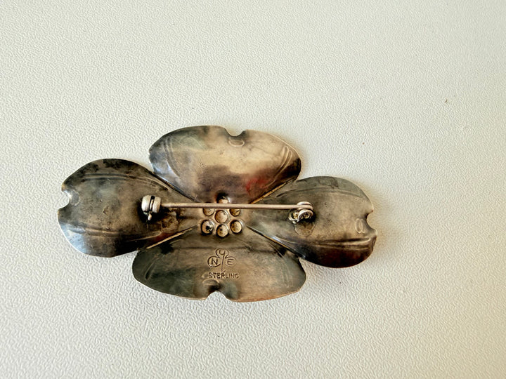 Stuart Nye Vintage Hand Wrought Dogwood Flower Sterling Brooch