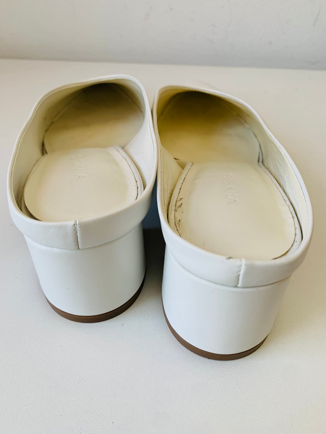 Vince Ralston Horchata White Leather Heeled Mules Size 7