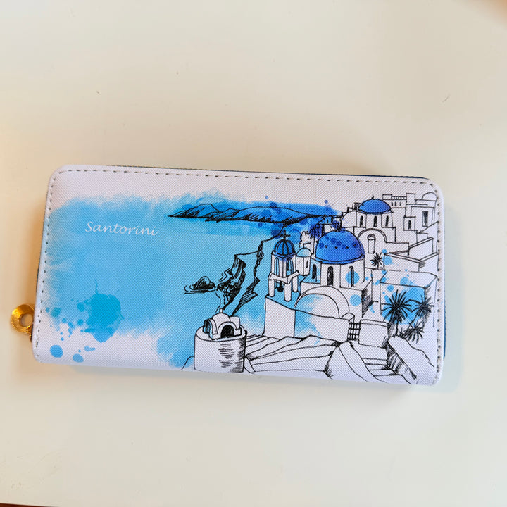 Anushka Hand Painted Santorini Leather Wallet