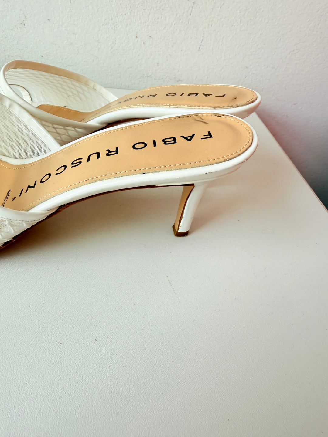 Fabio Rusconi White Mesh Net Heeled Mules Size 38.5