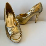 Audrey Brooke Gold Glitter Platform Peep Toe Pump Size 8