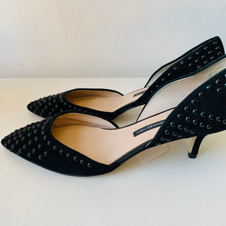 French Connection D’Orsay Black Studded Kitten Heels Size 10