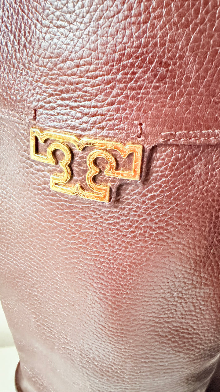 Tory Burch Joanna Pebbled Brown Leather Riding Boots Size 8.5
