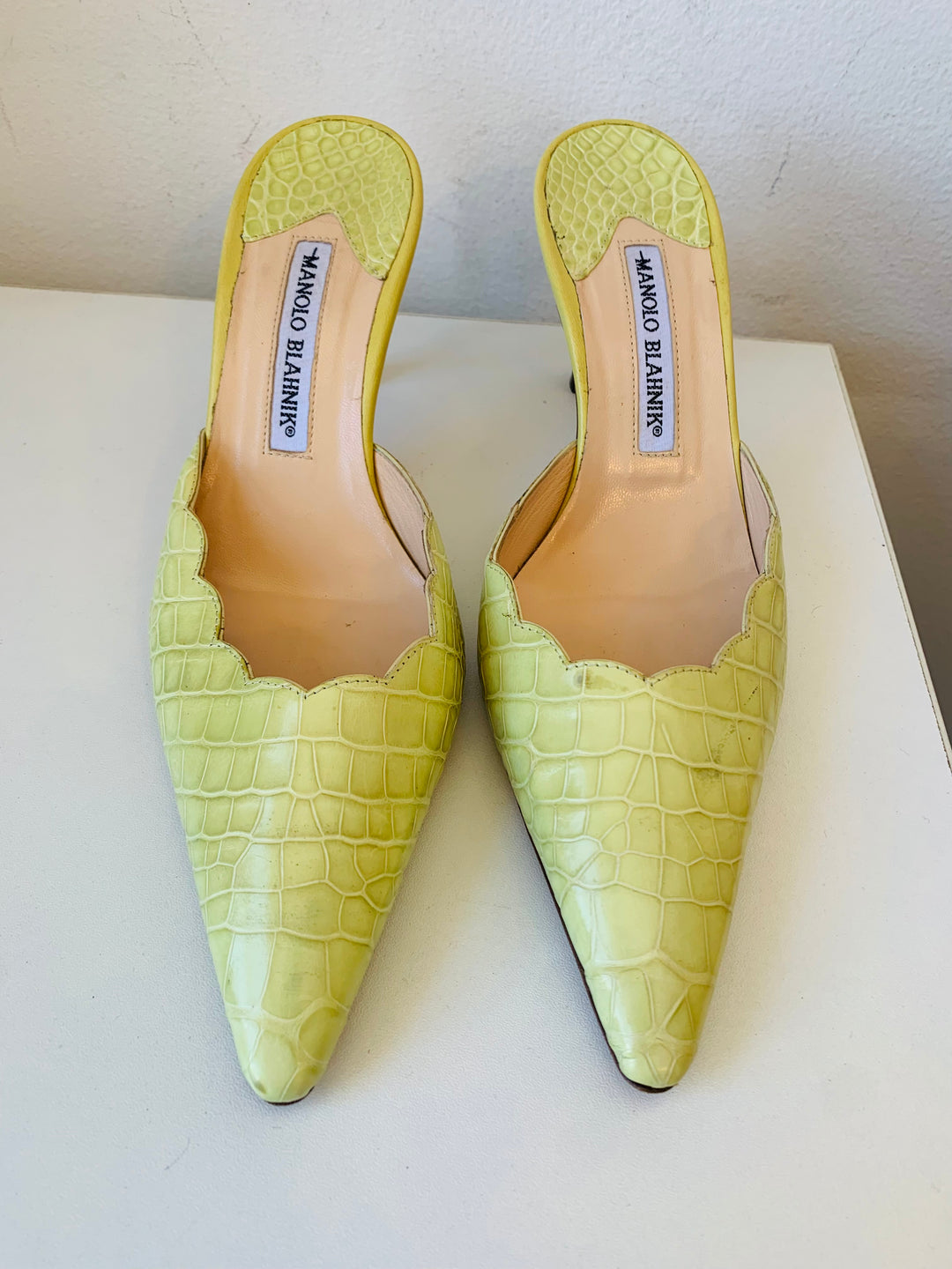 Manolo Blahnik Lime Green Textured Mules Size 38.5