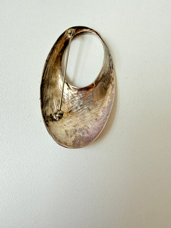 J CLaire Vintage Modern Oval Abstract Sterling Brooch