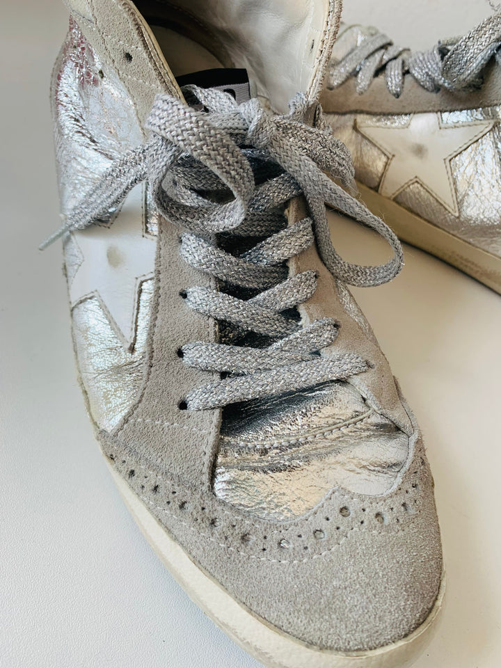 Golden Goose Sparkly Grey/ Silver Metallic Sneakers Size 38