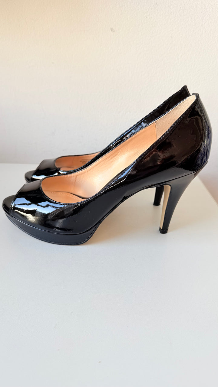 Enzo Angiolini Black Patent Peep Toe Pumps Size 8M Women’s