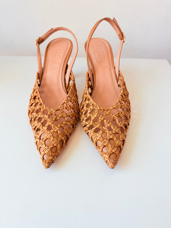 L’Idea Eli Woven Natural Leather Pump Size 38 New